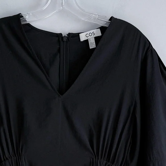 COS Black Midi V-Neck A-Line Dress Black Size 4 Modest Minimalist Elastic Waist - Picture 9 of 16